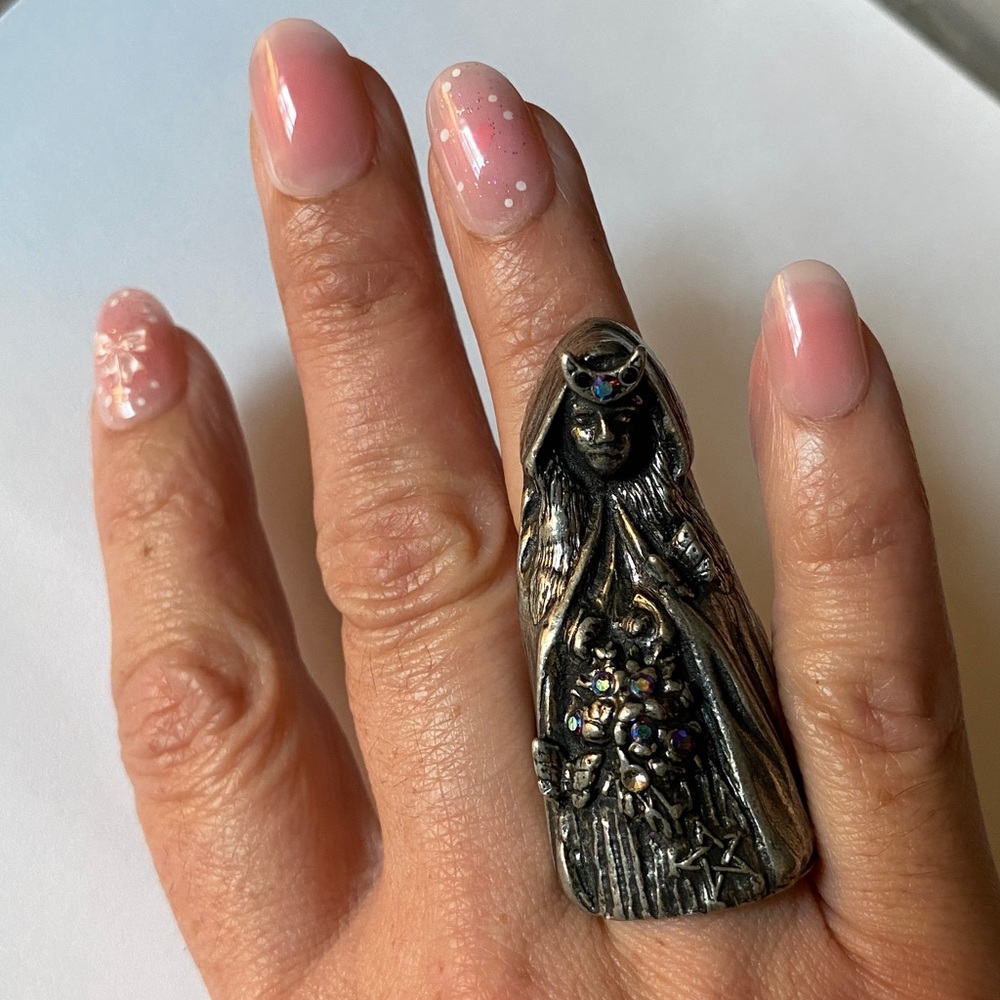 MARTHA ROTTEN Silver Pewter Goddess Ring with Iridescent Stones